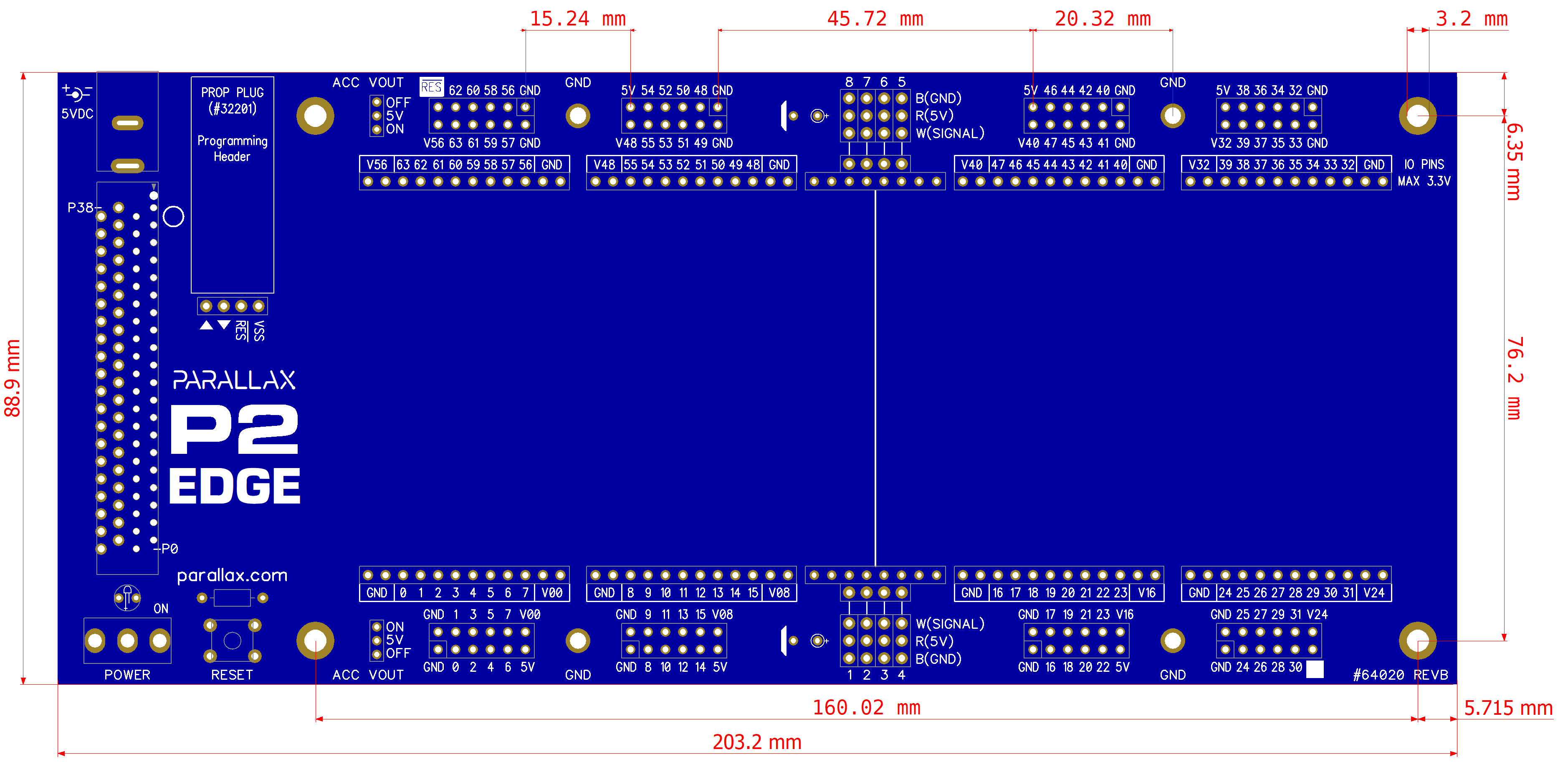P2 Module Frame P2 Edge Module Breadboard Schematics and Dimensions - Parallax